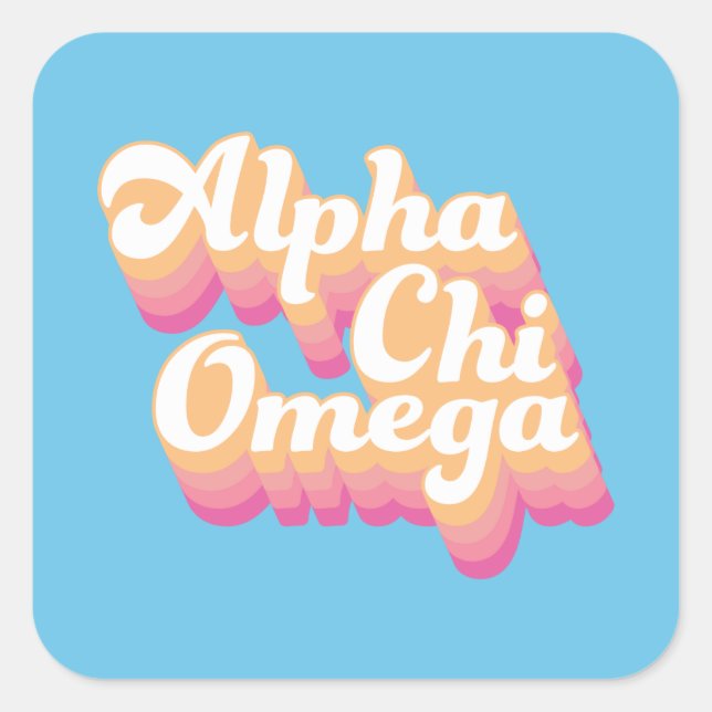 Pegatina Cuadrada Alpha Chi Omega | Guión de Groovy (Anverso)