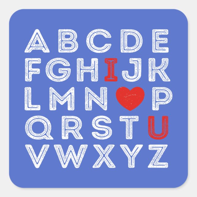 Pegatina Cuadrada Alphabet ABC te amo (Anverso)