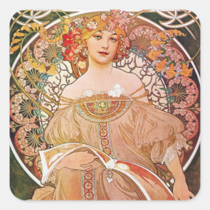 Pegatina Cuadrada Alphonse Maria Mucha Art