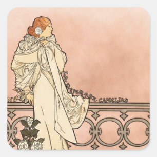 Pegatina Cuadrada Alphonse Mucha Art Deco