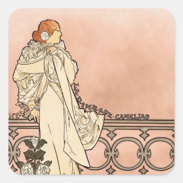 Pegatina Cuadrada Alphonse Mucha Art Deco (Anverso)