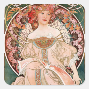 Pegatina Cuadrada Alphonse Mucha F. Champenois
