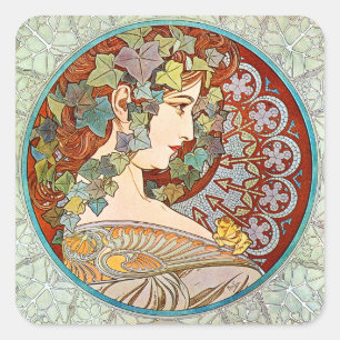 Pegatina Cuadrada Alphonse Mucha Ivy