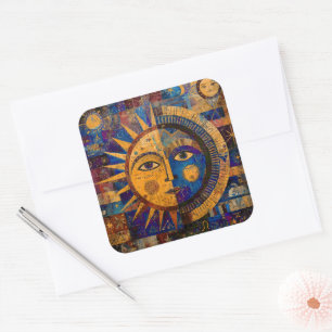 Pegatina Cuadrada Alquimia Mística Celeste Sol Luna
