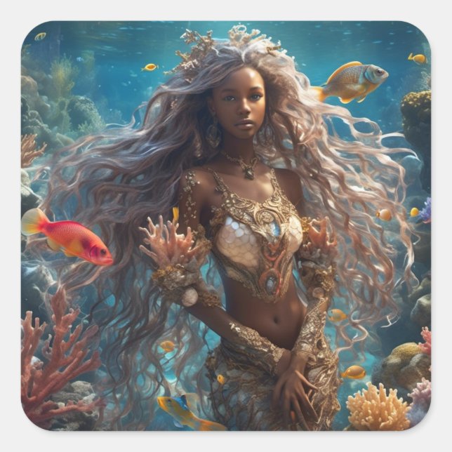 Pegatina Cuadrada Alsea - Colección de arte de la serie Mermaid (Anverso)