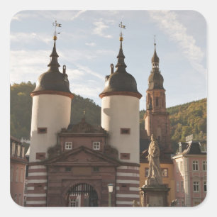 Pegatina Cuadrada Alte Brucke en el casco antiguo, Heidelberg, Alema