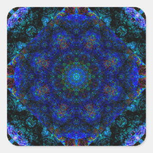 Pegatina Cuadrada Alucinante Kaleidoscope Bohemiano Azul,