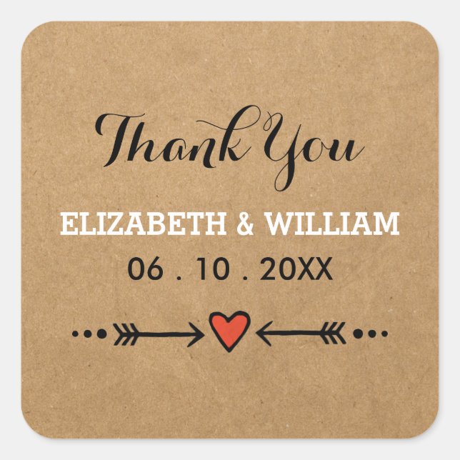 Pegatina Cuadrada Alumnos rosas y Bodas de Arrows Square Gracias (Anverso)