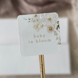 Pegatina Cuadrada ALYSSA Floral Boho Baby En Bloom Baby Shower