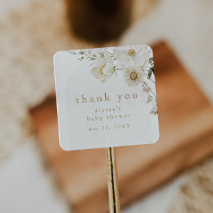 Pegatina Cuadrada ALYSSA Floral Boho Flower Baby Shower Gracias