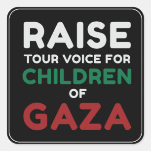 Pegatina Cuadrada Alza tu voz para los niños de Gaza en negro