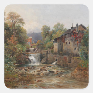 Pegatina Cuadrada "Am Mühlenbach" (Por el arroyo de Mill Stream)