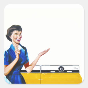 Pegatina Cuadrada Ama de casa y nueva lavadora