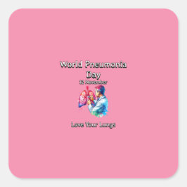 Pegatina Cuadrada Ama Tus Pulmones. Día Mundial de la Neumonía.