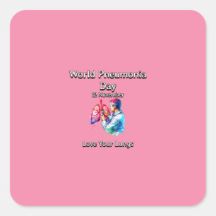 Pegatina Cuadrada Ama Tus Pulmones. Día Mundial de la Neumonía.