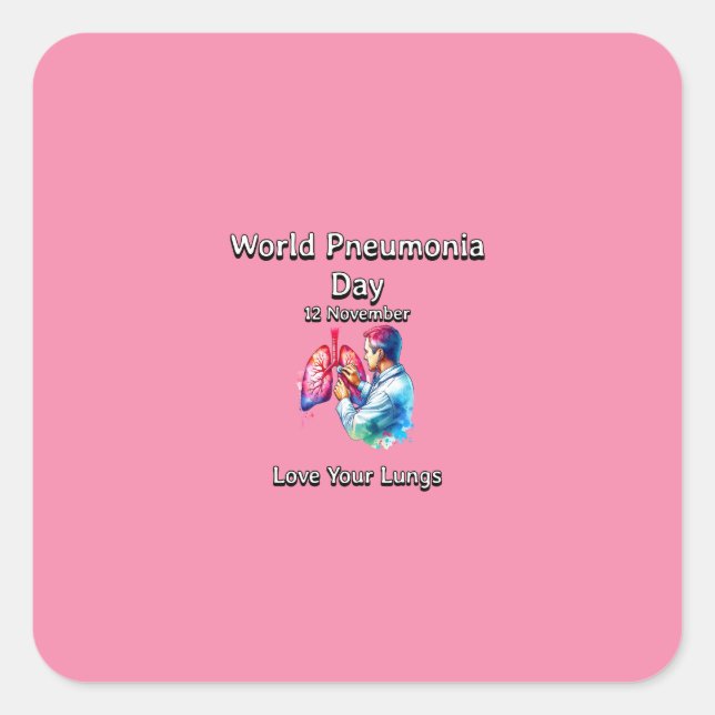 Pegatina Cuadrada Ama Tus Pulmones. Día Mundial de la Neumonía. (Anverso)
