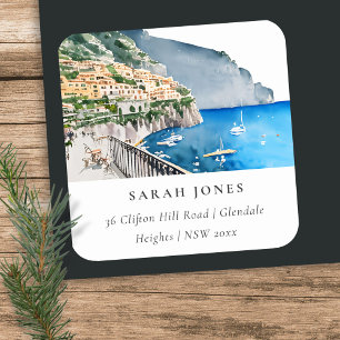Pegatina Cuadrada Amalfi Coast Italia Dirección de paisaje acuático