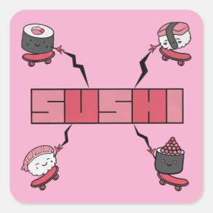 Pegatina Cuadrada Amamos el Sushi - Amor Sushi - Obsesión ASL ILY