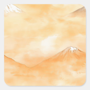 Pegatina Cuadrada Amanecer de Golden Dawn sobre el Monte Fuji – Acua