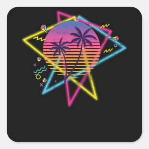 Pegatina Cuadrada Amanecer de las palmeras de vaporwave de los años