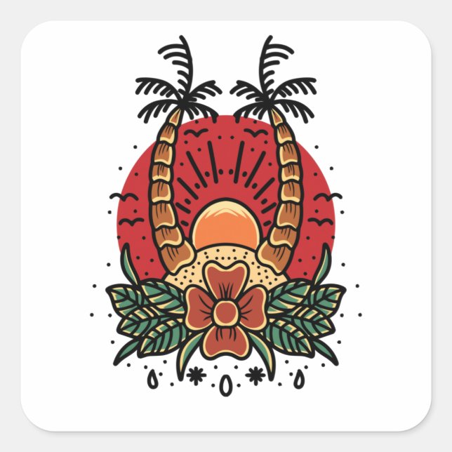 Pegatina Cuadrada Amanecer de verano (Anverso)