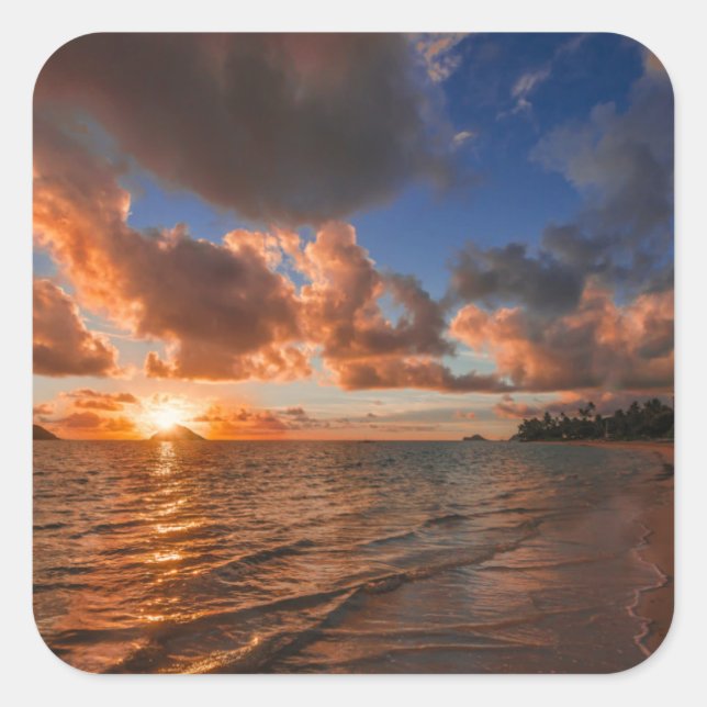Pegatina Cuadrada Amanecer En La Isla De Mokulua (Anverso)