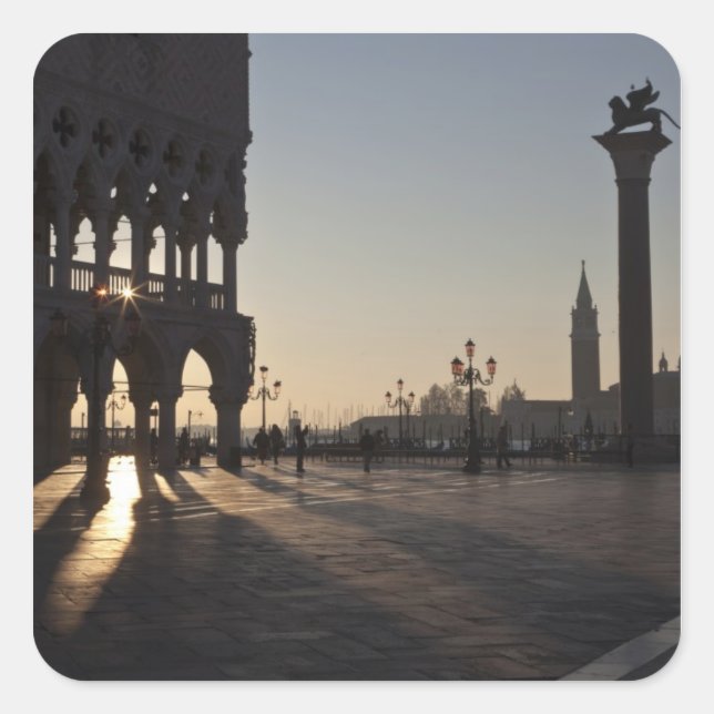 Pegatina Cuadrada Amanecer en Plaza San Marco (Anverso)