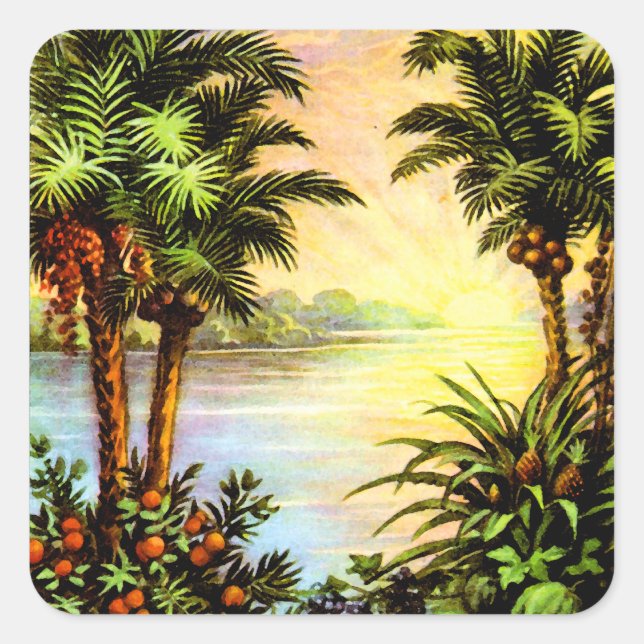 Pegatina Cuadrada Amanecer tropical (Anverso)