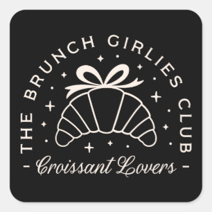 Pegatina Cuadrada Amante croissant brunch niñitas club squash negro