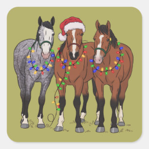 Pegatina Cuadrada Amante de Caballos Navidad Granja Animal Amante de