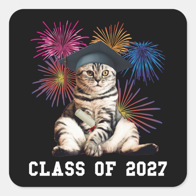 Pegatina Cuadrada Amante de gatos de la promoción de 2027 (Anverso)