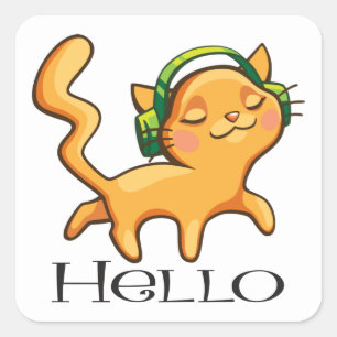Pegatina Cuadrada Amante de la música gatito Kitty Hola Gato lindo