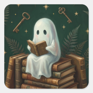 Pegatina Cuadrada Amante de libros de academia oscura gótica fantasm