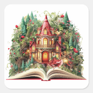 Pegatina Cuadrada Amante de libros navideños festivos