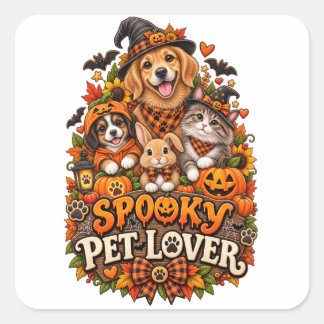 Pegatina Cuadrada Amante de mascotas espeluznantes, adorable Hallowe