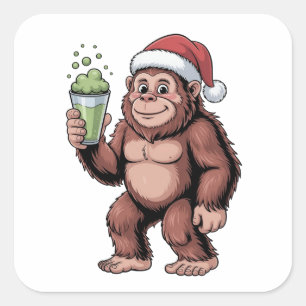 Pegatina Cuadrada Amante de Matcha de Bigfoot Navidad Sasquatch 