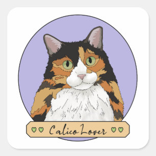 Pegatina Cuadrada Amante del gato calico