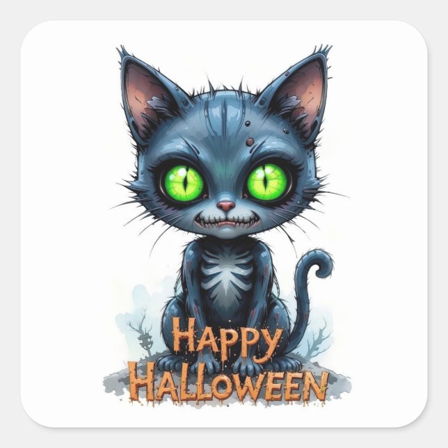Pegatina Cuadrada Amante del gato caprichoso de Halloween (Anverso)