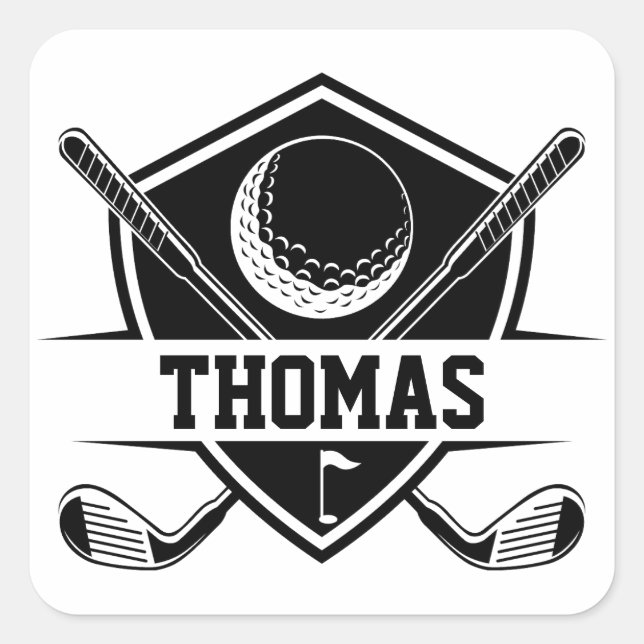 Pegatina Cuadrada Amante del golf personalizado (Anverso)