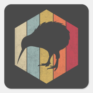 Pegatina Cuadrada Amante del pájaro Kiwi vintage Nueva Zelanda Pájar