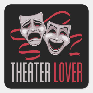 Pegatina Cuadrada Amante del Teatro de Comedia y Tragedia