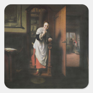 Pegatina Cuadrada Amantes con una mujer escuchando