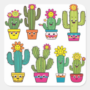 Pegatina Cuadrada Amantes de cactus adorables