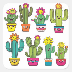Pegatina Cuadrada Amantes de cactus lindos