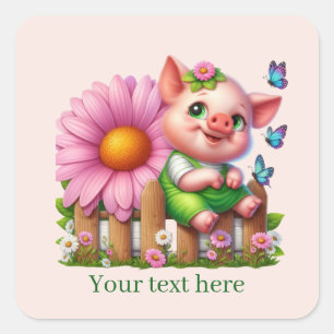 Pegatina Cuadrada Amantes de cerdos lindos personalizables