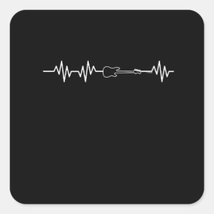 Pegatina Cuadrada Amantes de la guitarra baja del latido del corazón