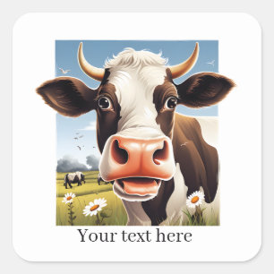 Pegatina Cuadrada Amantes de las vacas divertidas personalizable