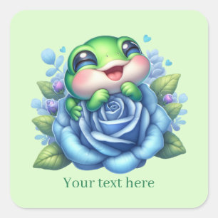Pegatina Cuadrada Amantes de ranas lindas personalizables