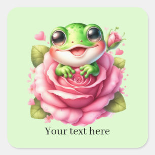 Pegatina Cuadrada Amantes de ranas lindas personalizables