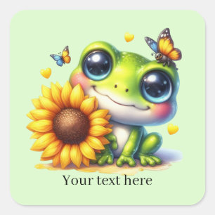 Pegatina Cuadrada Amantes de ranas lindas personalizables